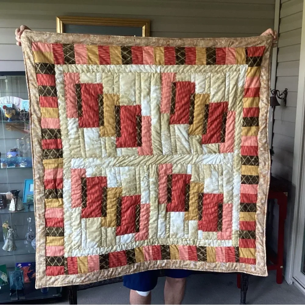 NWT. Hand Crafted Quilt in Pumpkin, Apricot, Browns and Golds